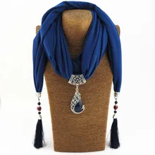Silk Scarf Necklace Peacock Pendant Neckerchief Scarves Women Fringe Tassel Necklaces Muffler 2017 New Statement Jewelry Bijoux