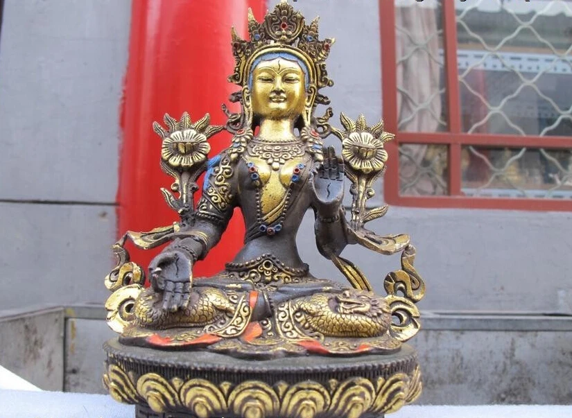 

shitou 002082 8.5"Tibet Folk Temple Bronze gild White TaRa Guan Yin Buddha Statue