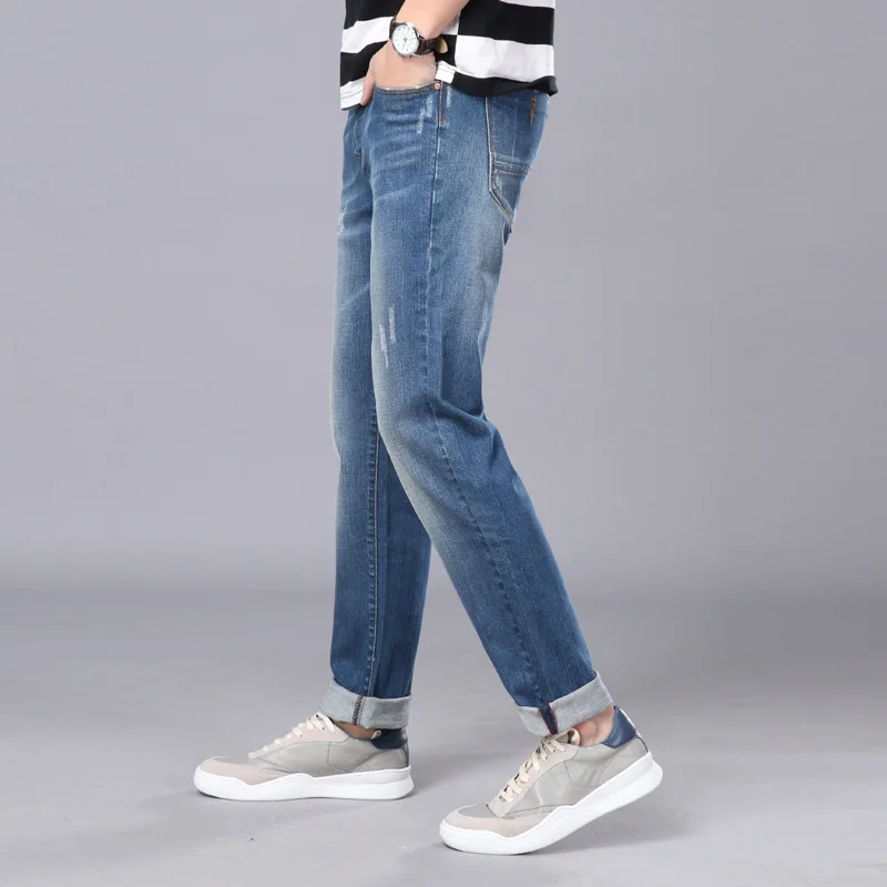 2019 New Men Jeans High Quality soft men jeans Men's Cotton-blend Slight Stretch Whiskers Wash Effect Slim Fit Jeans