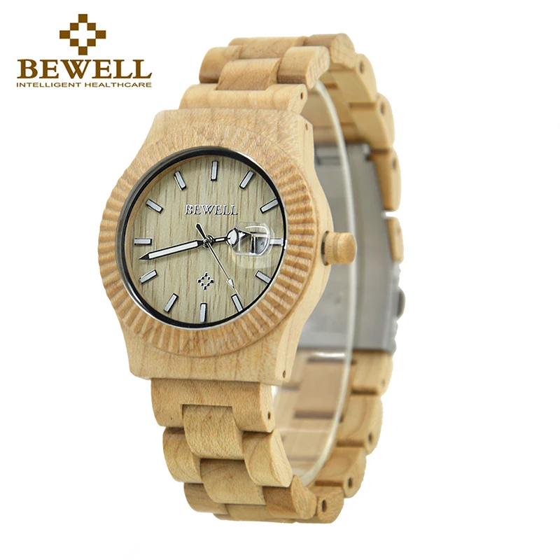 

BEWELL Men's Watch Wood Handmade Lightweight Men's Quartz Watch Automatic Date Function Special Giveaway Simple 064AG
