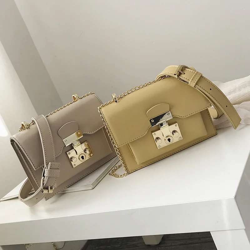

Elegant handbags fashion design solid color small square bag pig nose big lock chain shoulder shoulder messenger bag female