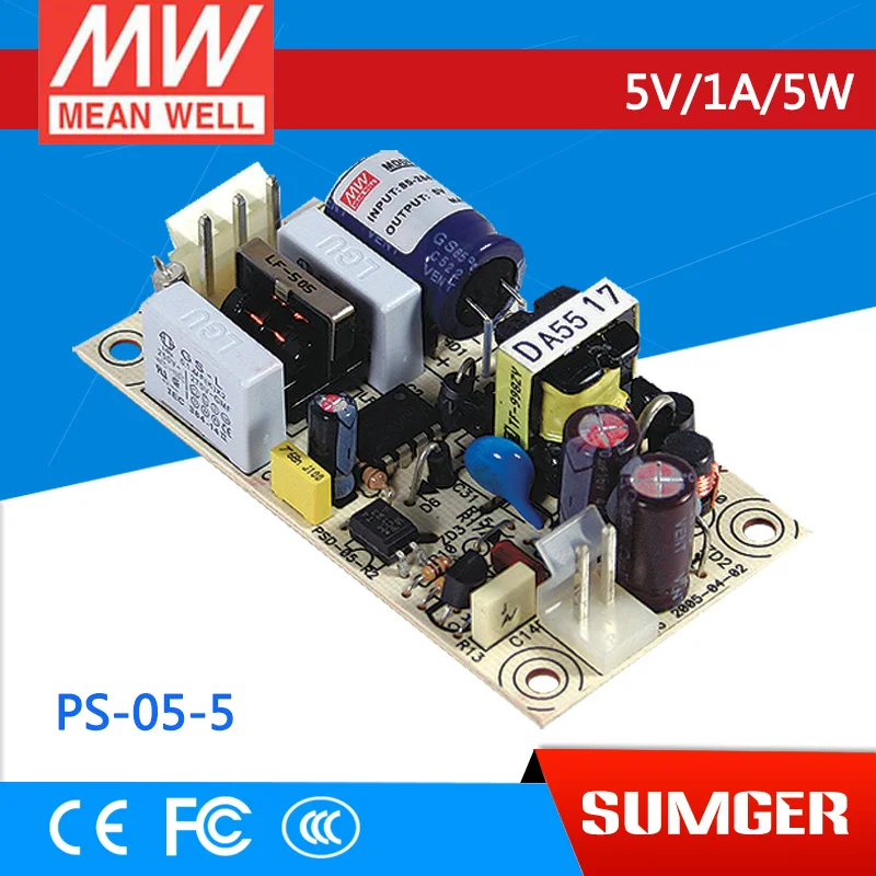 

[Freeshiping 2Pcs] MEAN WELL original PS-05-5 5V 1A meanwell PS-05 5V 5W Single Output Switching Power Supply