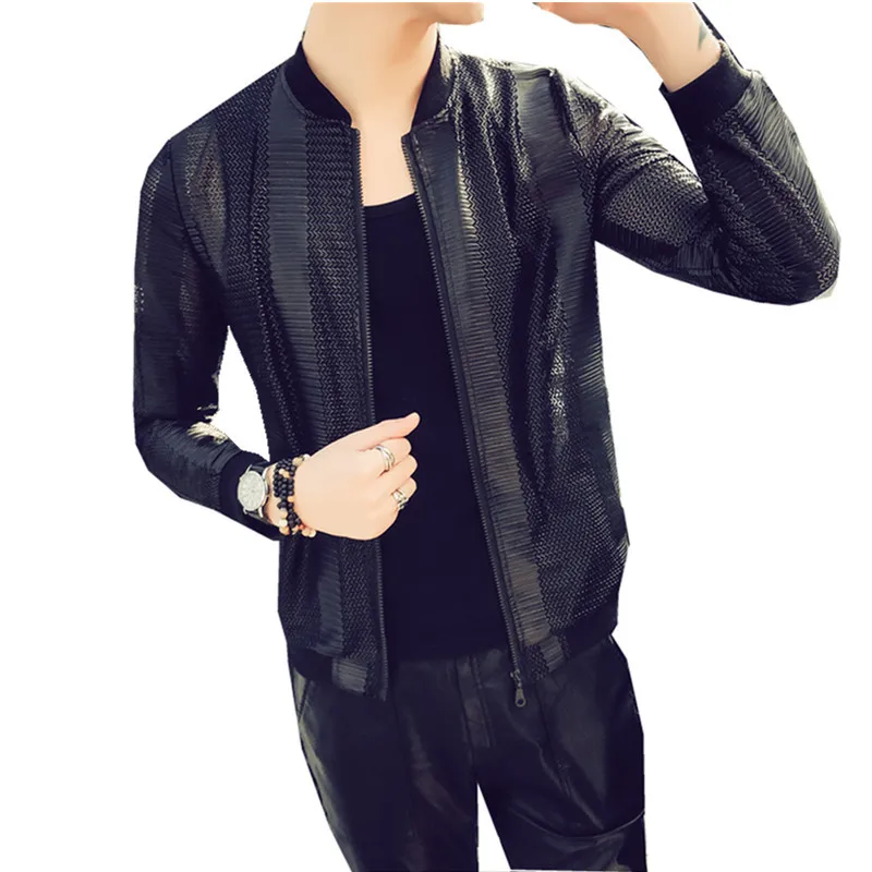 

2018 Summer Sociology Spirit Guy Sunscreen Stripe Nightclub Stage Dress Male Thin Section Jacket Loose Coat free shipping