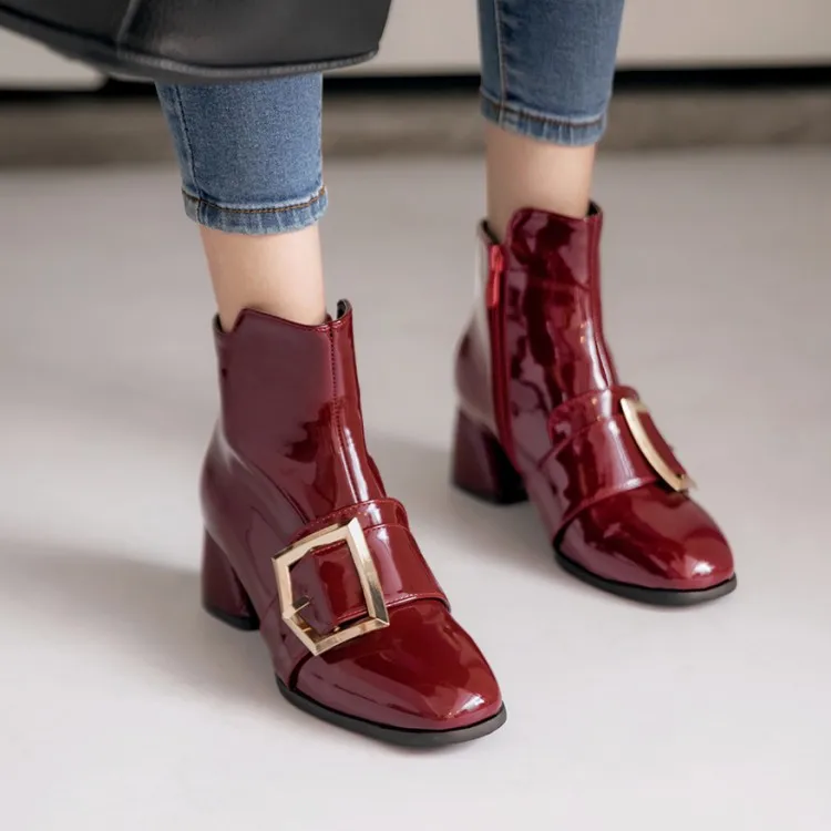 

Big Size 11 12 13 14 15 16 Ma'am Coarse heel Short boots Metal decoration Fashion boot barrel High heel boots