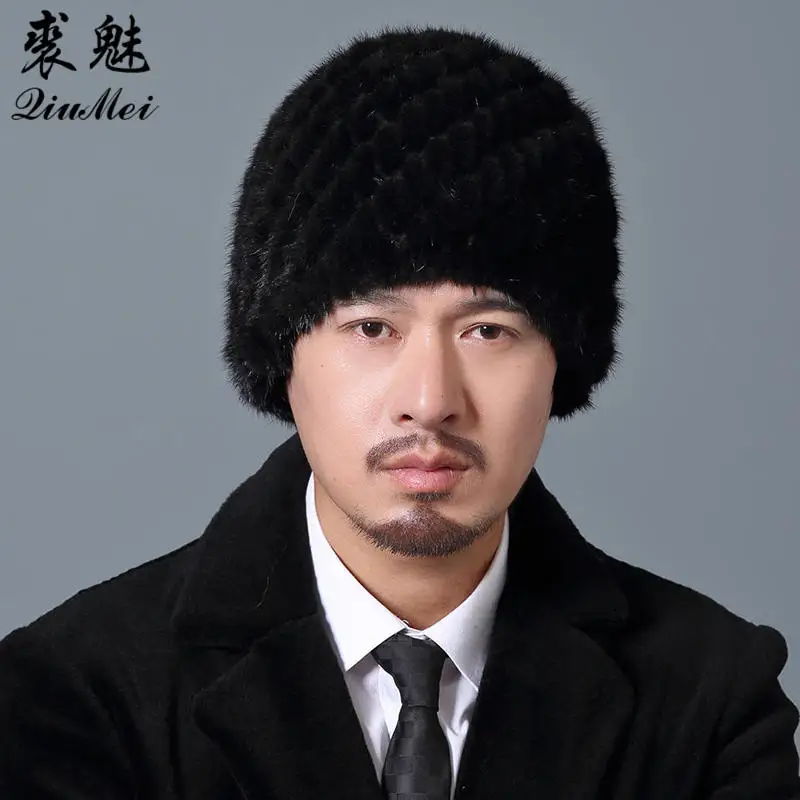 

Men's Winter Hats 2018 Fashion Knit Black Hats Autumn Thick Warm Beanies Hats Skullies Soft Knitted Real Fur Caps Mink Hat Male