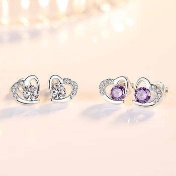 

JYouHF Small Cute Heart Stud Earrings for Girls Female Fashion White Purple CZ Crystal Earrings Jewelry Party Birthday Gift