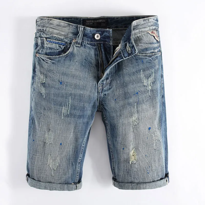 

2017 Summer Style Men Jeans Shorts Brand Clothing Blue Destroyed Pockets Denim Short Stripe Jeans Men Shorts!