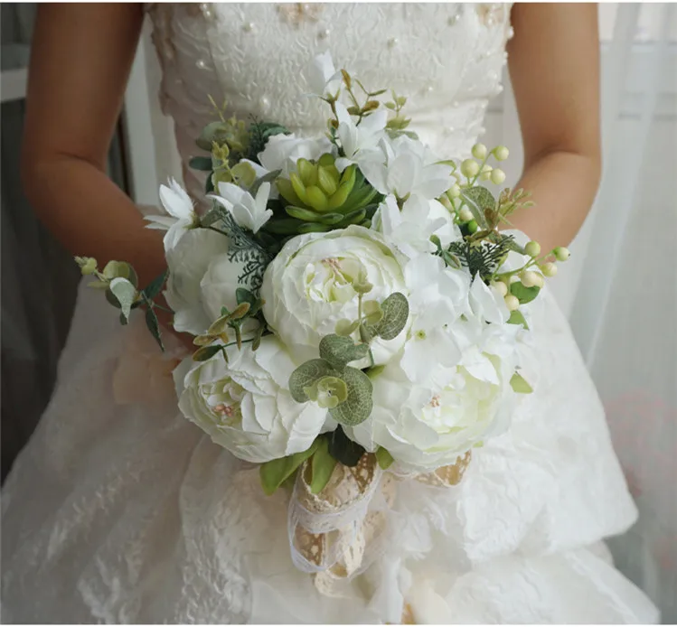 Flone European Artificial Peony Berry Flower Bouquet Bride Holding Flowers Fake Silk Flowers Home Party Decor Flower Arrangement (3)