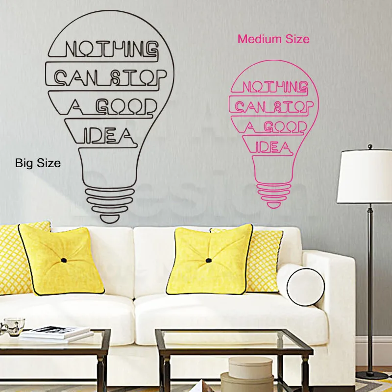 Art fashion design home decor vinyl good idea words wall sticker cheap colorful house decoration character Bulb decals in rooms