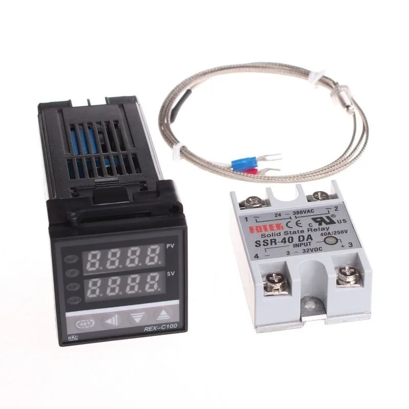 

Free Shipping REX-C100 Digital PID Temperature Controller Thermostat REX-C100 + Max.40A SSR Relay + K Thermocouple Probe