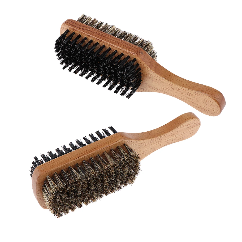 Perfeclan 2-Packs Large Medium Wooden Boar Bristle Beard Brushes Facial Hair Mustache Goatee Styling Cleaning Tools
