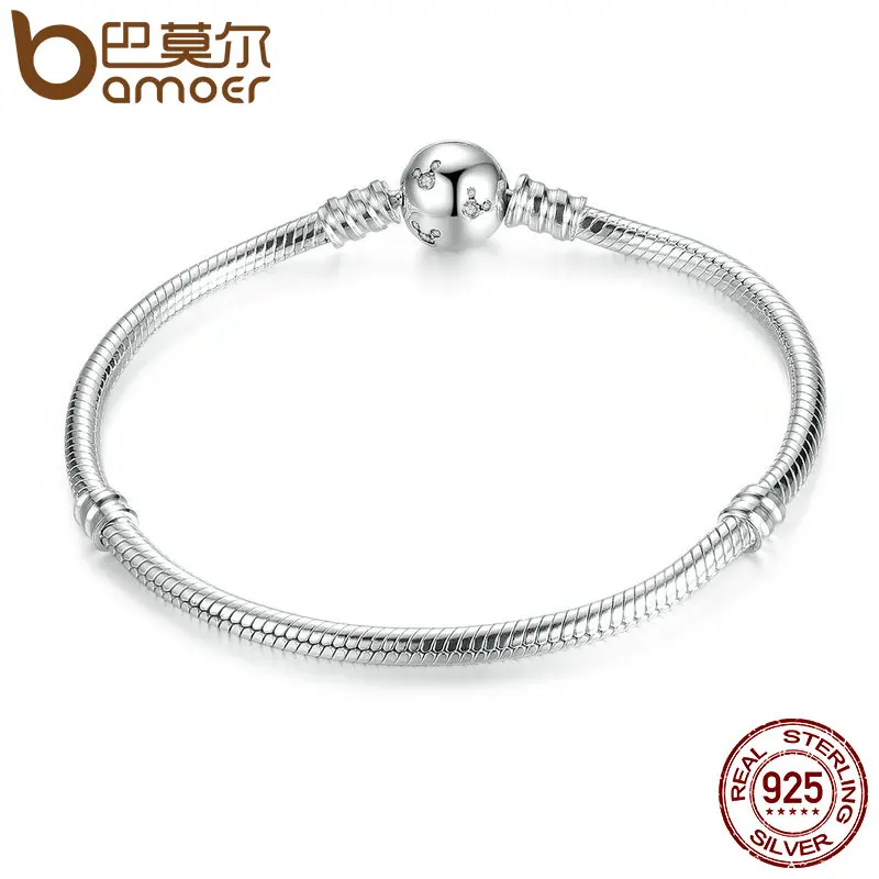 BAMOER Classic 100 925 Sterling Silver Snake Chain Dsny Miky Basic DIY Charm Bracelet For Women