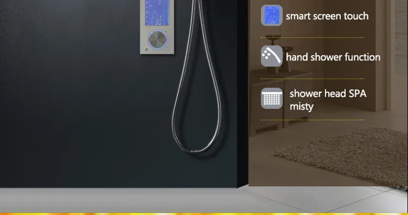 Душевая насадка для ванной комнаты с 3 способами, интеллектуальный цифровой Скрытый кран, 20 дюймов, спа, туман, дождевой, термостатический набор, сенсорная панель, смеситель