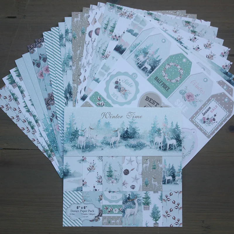 

VYUTXA 12pcs 6" Single-side Winter Time creative papercraft art paper handmade scrapbooking kit set books