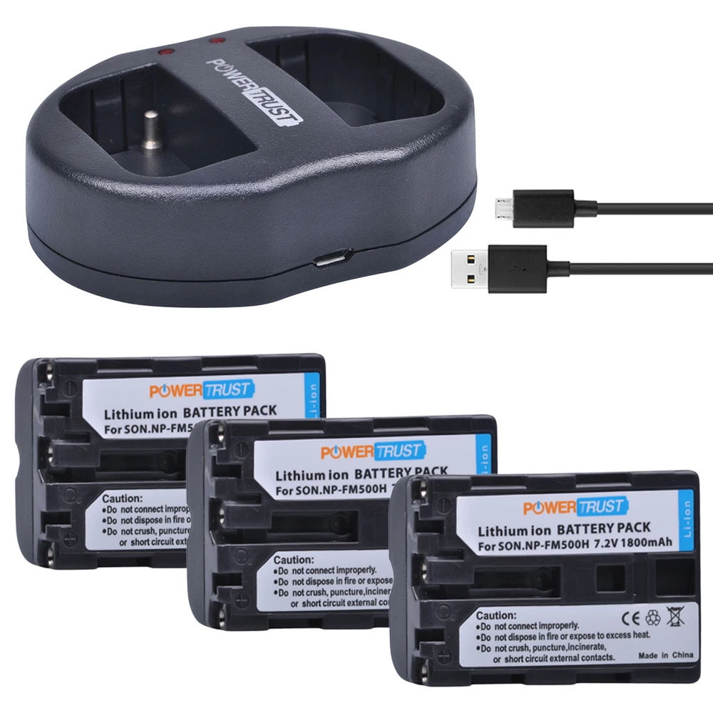 3x 1800mAh NP FM500H NP FM500H FM500H Battery + Dual USB Charger for