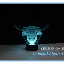 Новое поступление, подарок для детей, 3D Led, коровья голова, ночное освещение 7, авто, Изменение цветов, акриловый бубалус, ночник, YJM-2838