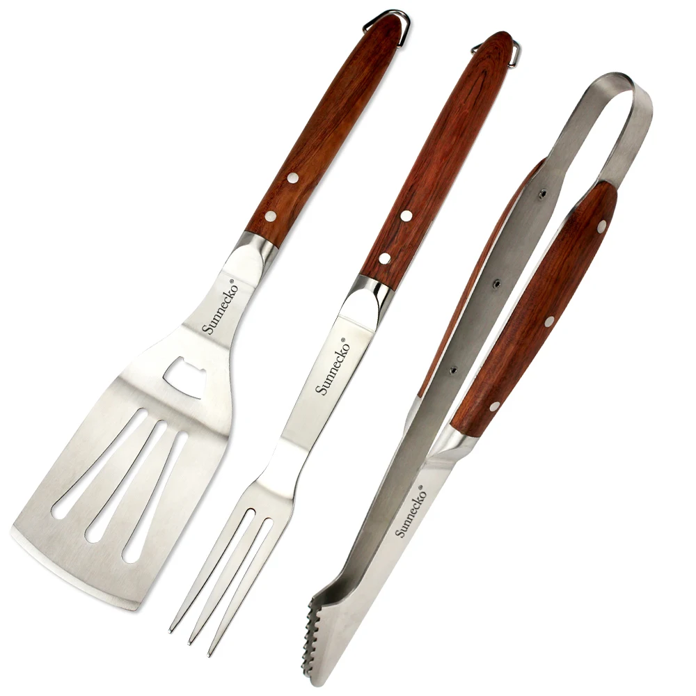 High Duty 3PCS BBQ Grilling Tool Set Barbecue Tongs Fork Spatula