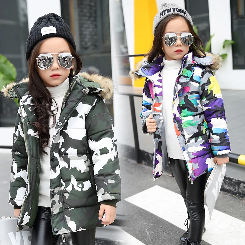 

2018 Winter Jackets for kids warm coats Girls Outerwear Fur Collar camouflage Children's Down Jacket Thick Boy Winter Coat Down