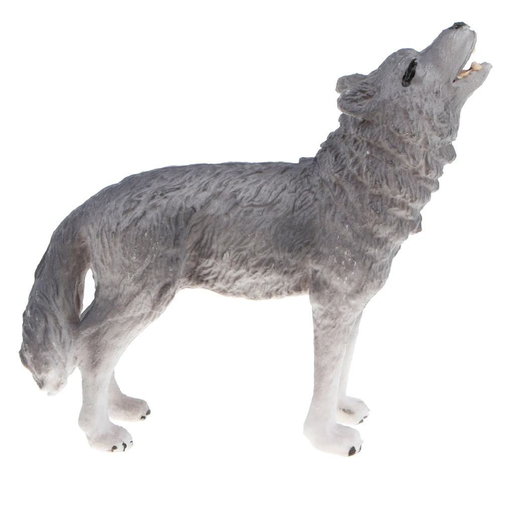 3 Inch Plastic Realistic Wild Animal Model Grey Howling Wolf Action Figure Doll Toy for Kids Toddlers, Home Decor, Collection
