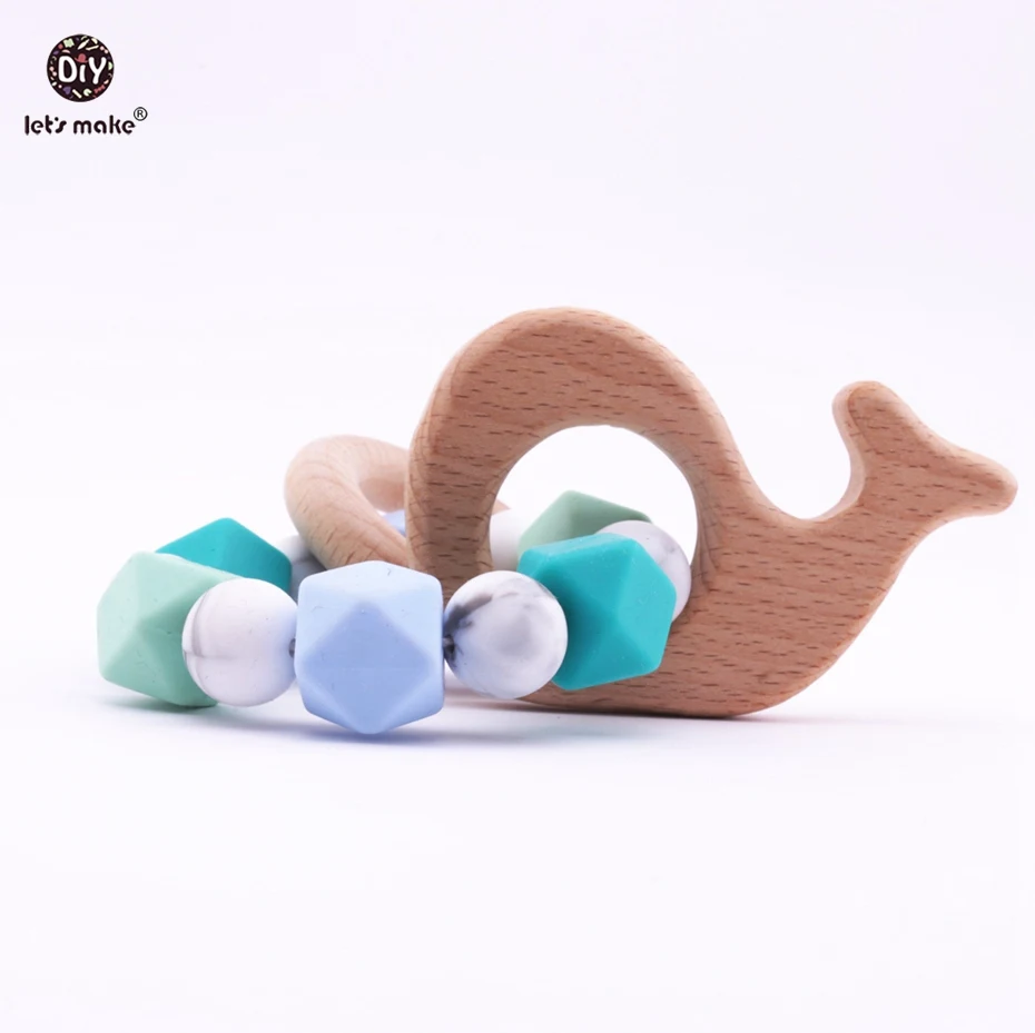 

Lets Make Baby Teether Marble Silicone Beads Beech Wooden Animal Pendant Handmase Jewelry For Mommy Rattles Nursing Bracelet