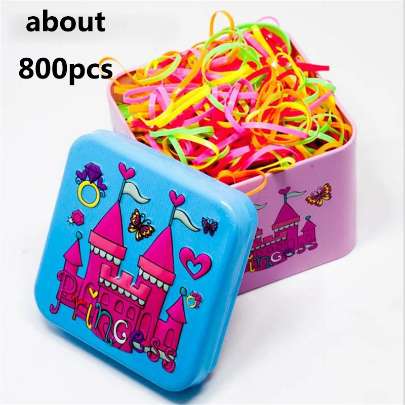 Acessórios para o Cabelo Bandas de Cabelo Arco-íris dos Desenhos Bandas de Borracha Meninas Elástico Caixa Presente Hairband Kawaii Headdress Doces Cor Animados 800 Pçs - Set 9 Cheap Acessórios para cabelo