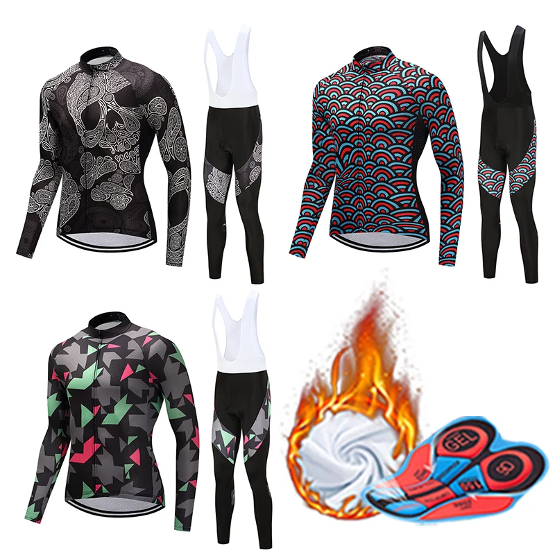 

Winter thermal fleece cycling clothing kit men pro gel pad mtb bicycle uniform long sleeve jersey set bike clothes suit skinsuit