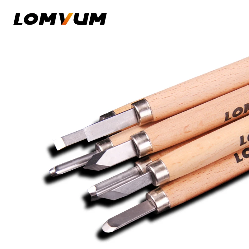 LOMVUM 12pcs Woodcut Knife Wood Carving Tools Woodworking Hand Tool Set Hobby Arts Crafts Knife DIY Rubber Stamp Cutter