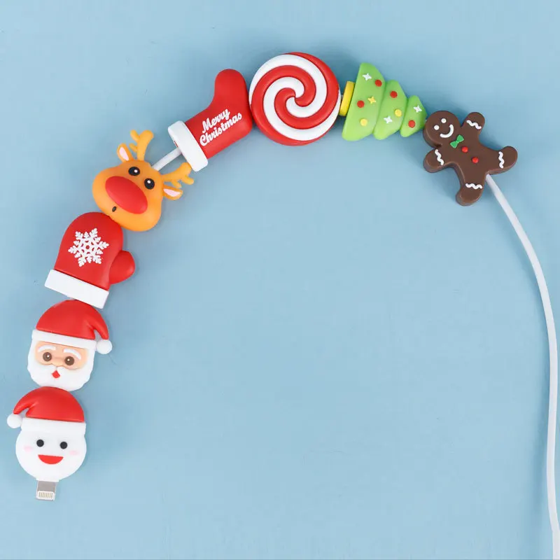 Прекрасный Рождественский кабель для передачи данных защита для iPhone USB защита для Наушников Рождественский подарок игрушки для детей