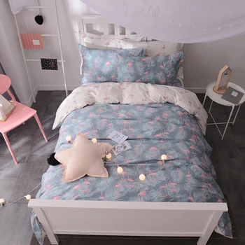 

2019 Flamingo Print Sheet Pillowcase Quilt Cover Sets 100% Cotton Bedlinen Twin Double Queen King Size Bedding Set