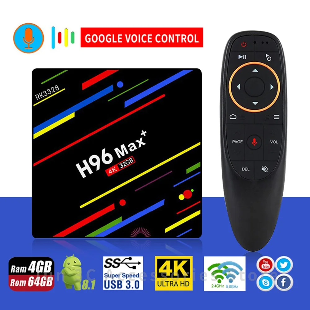 

H96 MAX Plus Smart TV Box Android 8.1 32/64GB Smart Set Top Box 2.4/5G Wifi Bluetooth 4.0 4K Media Player Google Voice Control