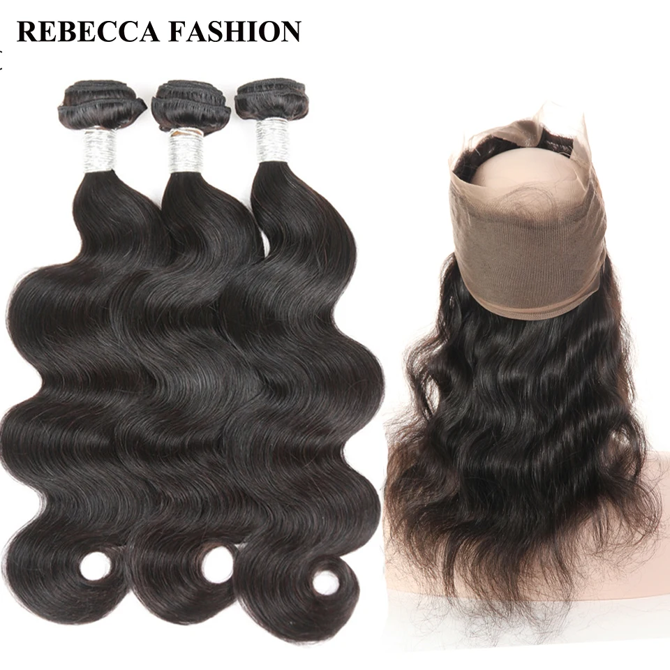 Rebecca360 Lace Frontal with Bundles Body Wave Remy Human Hair Extension Brazilian Hair Weave Bundles 2/3pc 360 Lace Closure brazilian-body-wave-hair-bundles-with-closure