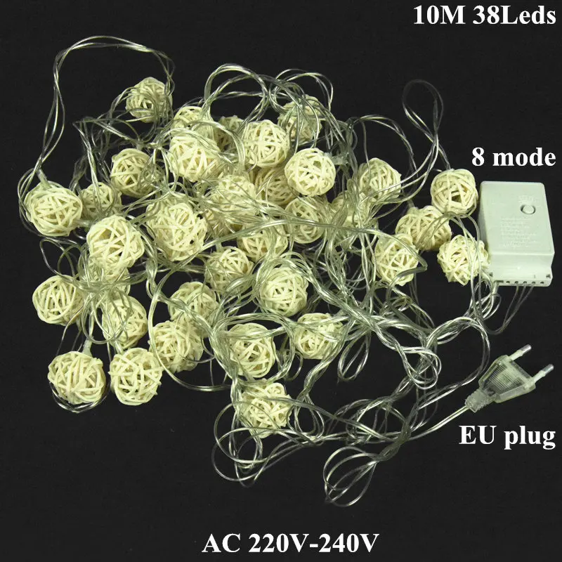 AIFENG ротанговый шар, светодиодный светильник 10, 20 светодиодов, 38 светодиодов, ротанговый Сказочный светильник, праздничный светильник для рождества, свадебной вечеринки, декоративная лампа - Испускаемый цвет: 10M 38Leds 220V EU