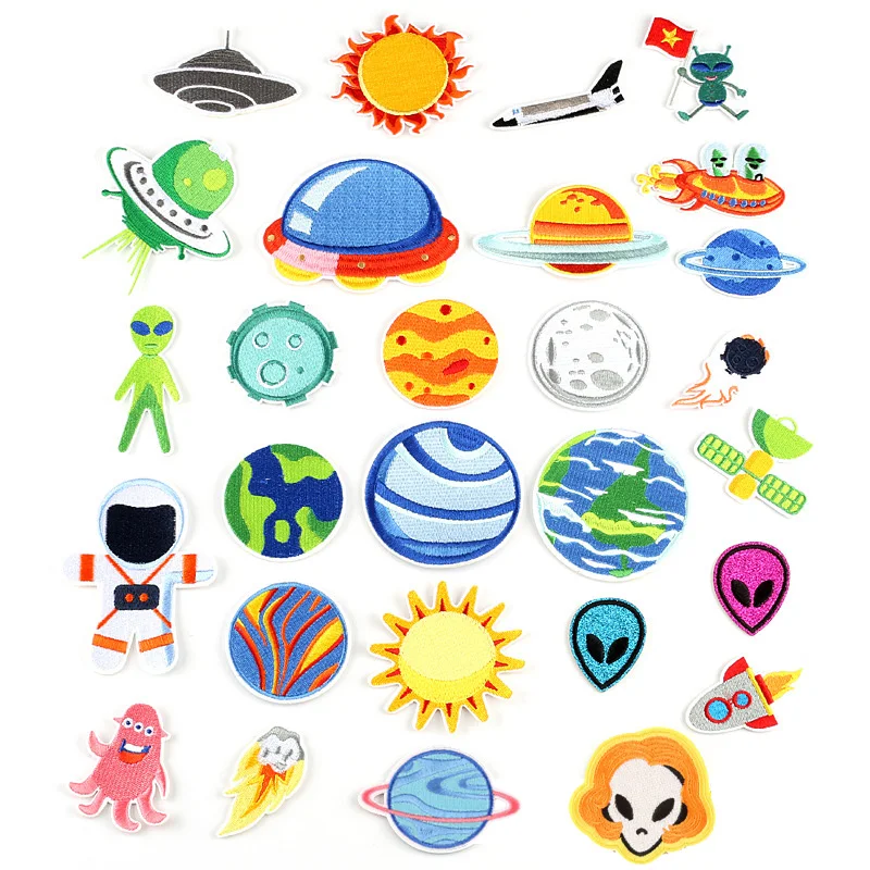 1pcs Space Universe UFO parches Embroidered Iron on Patches for Clothing DIY Motif Stripes Clothes Stickers The aliens Badges