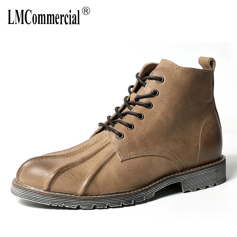 

British reto men's Chelsea boots high top shoes autumn winter all-match cowhide Martins men lace-up short boots Genuine Leather