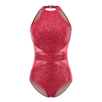 

Hot Sequins Mesh Splice Body Suit for Dance Ballet Gymnastics girls dancing clothes Practice Dance Clothes Red Sliver Black