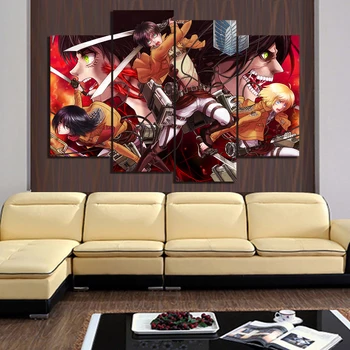 

4 Piece Anime Poster Wall Sticker Attack on Titan Cartoon Movie Poster Pictures HD Anime Boy Canvas Paintings Wall Art