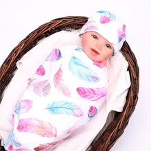 Свежий и прекрасный новорожденных wrap Стильный Перо Новорожденные одеяло детское поступление одеял мягкого хлопка младенческой Спальный мешок+ шляпа