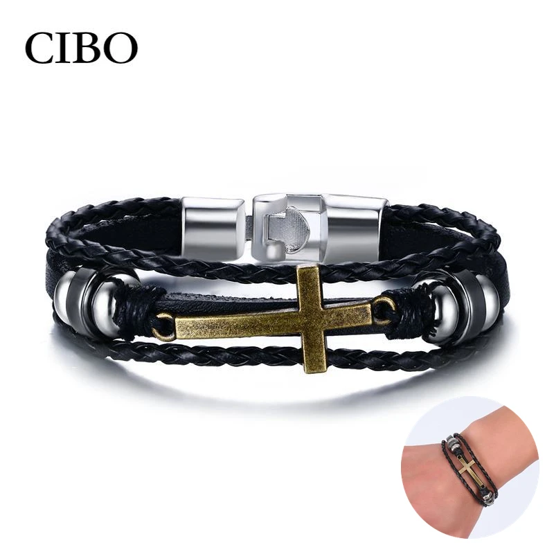 

Bracelet For Men Cross Genuine Leather Bracelet Beaded Vintage Jesus Charms Bracelets Bangles Women's Bracelets Jewelry