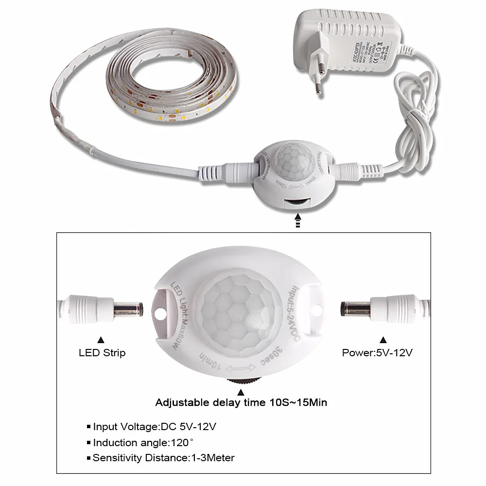 Водонепроницаемая светодиодная лента SMD 2835 DC 12 V светодиодный Светодиодная лента с датчиком движения контроллер ТВ ПОДСВЕТКА Диодная лента tira светодиодный