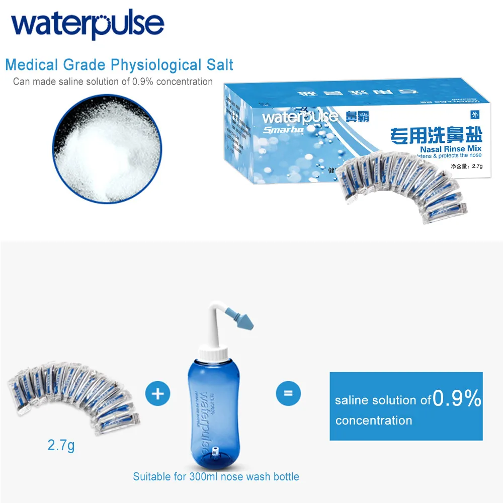 Waterpulse 2,7 г* 60 пакеты предусмотрена носовые промыть сочетание соленой аллергия рельеф для мытья бутылка 300 мл Портативный нос ирригатор аксессуары