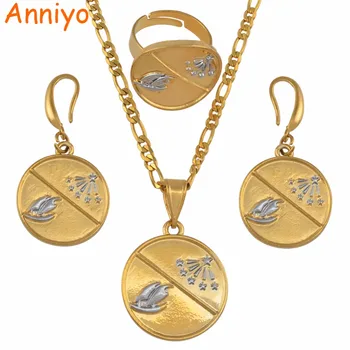 

Anniyo Two Tone Papua New Guinea Central Province Flag Pendant Necklaces Earrings Free Size Ring Ethnic Jewelry Sets #134206
