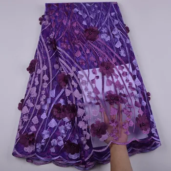 

Africa Lace High Quality Embroidery Mesh Tulle Lace Fabric With Beads 3D Flower Lace Fabric 5 Yards A1392