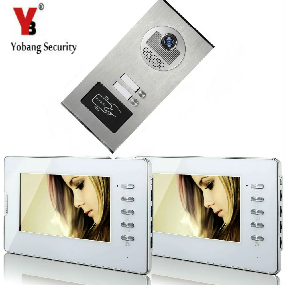 

Yobang Security 2 Units Apartment RFID Access Camera 7'Inch Monitor Wired Video Door Phone Doorbell Speakerphone Intercom System