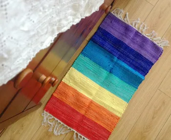 

40x70cm Cotton Handmade Weave Rainbow Color Carpet Kitchen Little Doormat Floor Mats Warm Home Decoration