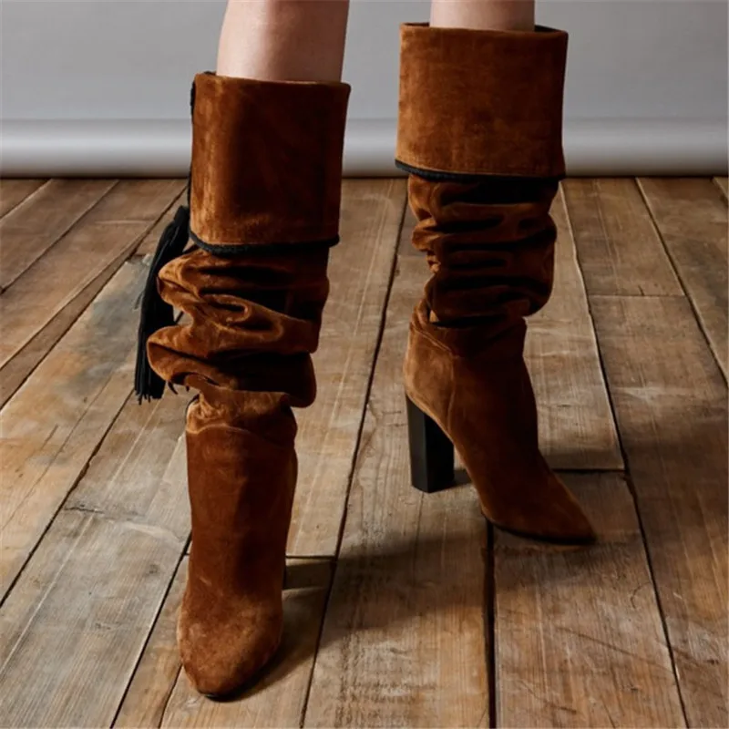 

Brown Flock Leather Women Boots Over The Knee Sexy Extreme High Heels Women Shoes Fashion Winter Long Boots Warm Size 35-46