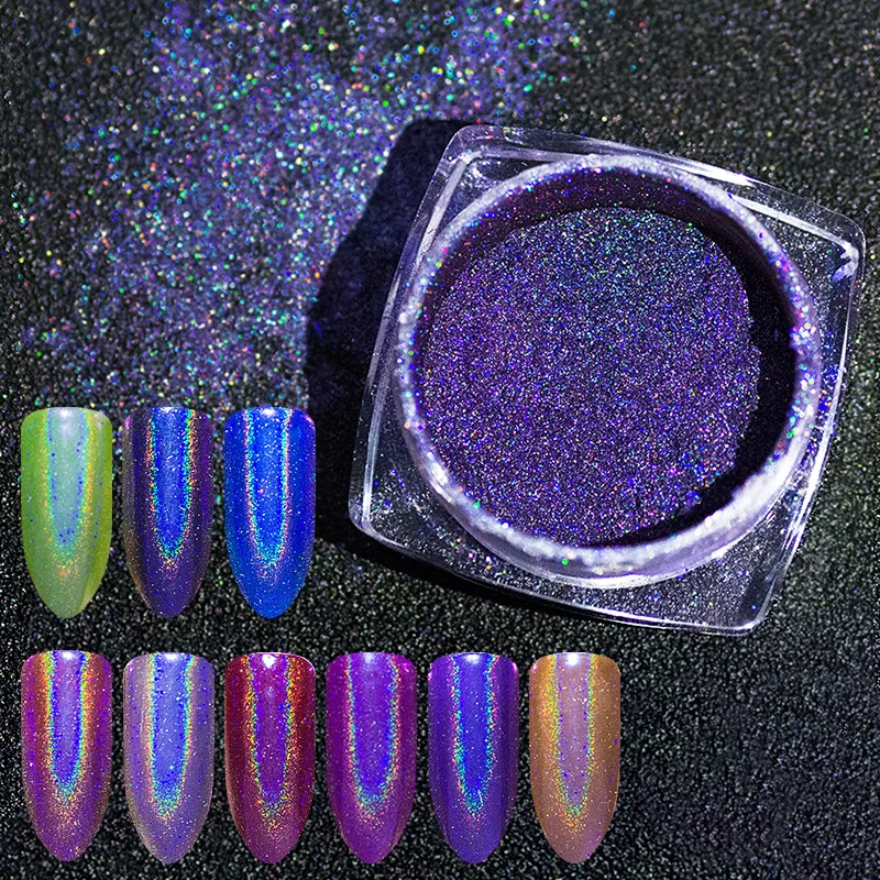 

Mtssii Galaxy Holographic Nail Glitter 1 Box Laser Holo Nail Sequins Paillettes Powder Nail Glitter Dust 0.5g Chrome Pigment