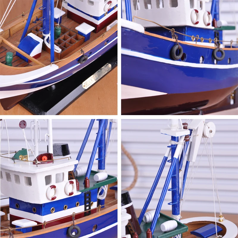 LUCKK 45 см DIY деревянная модель корабля для рыбалки синие украшения дома Морской стиль деревянные, для офиса для ремесел модель парусного спорта подарочные сувениры