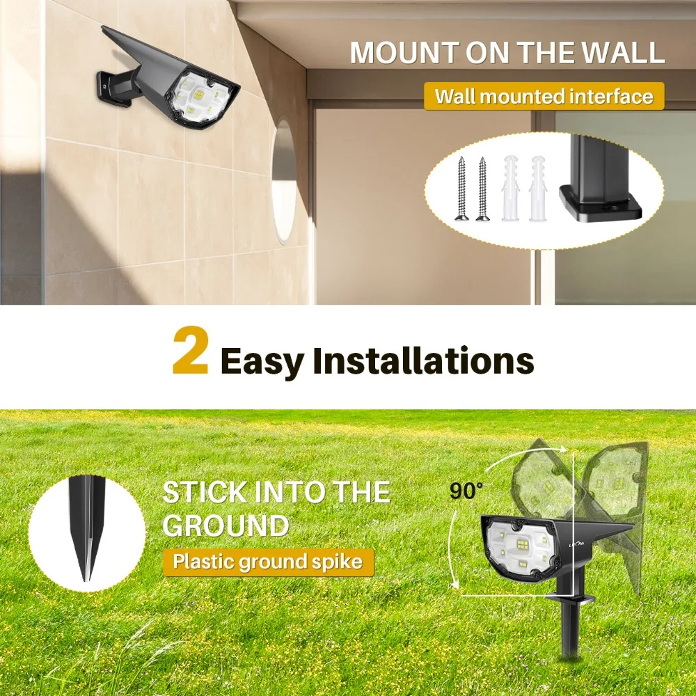 4 Pack LITOM 12 LED Solar Garden Light Upgraded IP67 Waterproof Lamp Outdoor 2 Lighting Modes 2-in-1 Adjustable Solar Spotlights (6)