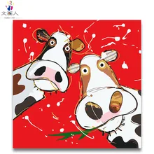 Краска по номерам две красные коровы мультфильм Животные картины Раскраска по номерам с краской цвета ручной работы для hoom Настенный декор