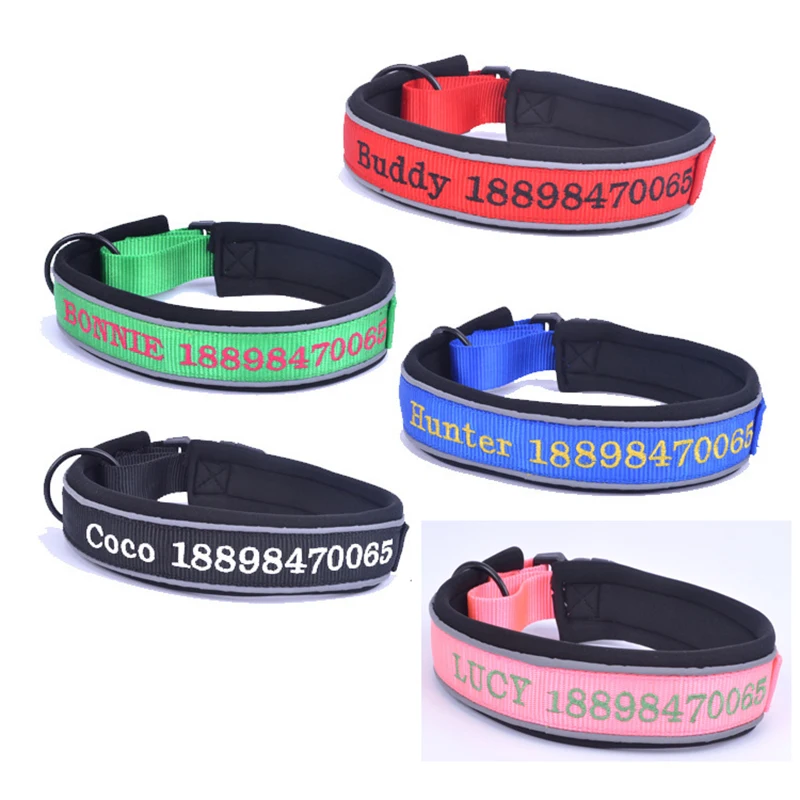 

Neoprene Name Dog Collars Letter Print Custom Dog Collar Nylon 4.5cm Reflective Embroidered Word Collar For Small Large Dogs